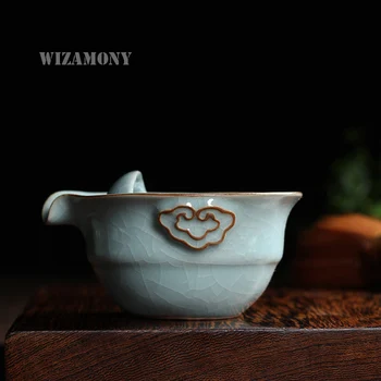 Kung Fu Tējas komplekts Ietver 1 Pot 1 Tase Elegants Gaiwan Skaistu tējkanna tējkanna Kafijas Tasi Ķīnas Longquan zaļpelēka krāsa Porcelāna Tējas Katls