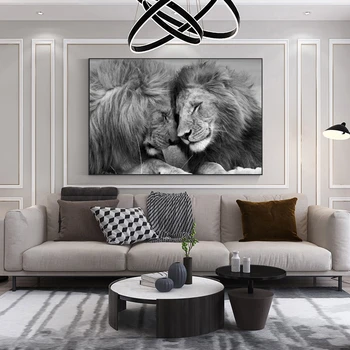 Melnās Āfrikas Lauvas Audekla, Gleznas pie Sienas, Ziemeļvalstīm Lauvas galvu Uz Galvas Plakāti un Izdrukas Sienas Art Pictures Mājas Dekoru