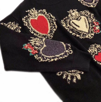 Trikotāža, Pavasarī Un Rudenī Jaunā Sieviešu Korejas Vintage Modes Garām Piedurknēm Apaļu Kakla Žakarda Pulovers Zemāko Džemperis Top