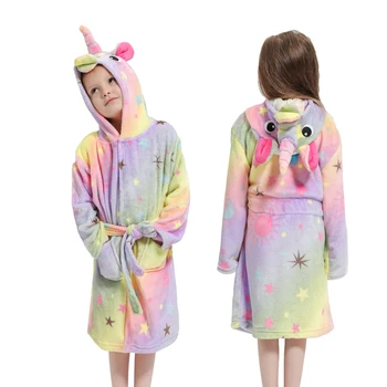 Bērnu Peldmētelis Ziemas Kapuci Unicorn Drēbes Meitenēm Pidžamas Bērnu halāti Flaneļa Zēns Sleepwear Baby Panda Drēbes Dvieli