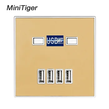 Minitiger Augstas Kvalitātes 4-PORTS quick lādētājs mājas lietošanai sienas kontaktligzdas Barošanas USB Kontaktligzdas 86*86mm 4000MA