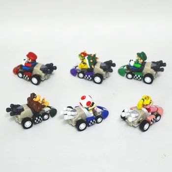 6pcs/daudz Super Mario Mini 3cm Kart Pull Atpakaļ Automašīnām, Luigi, Krupis Bowser Koopa Donkey Kong Princese Persiku Automašīnas Attēls Rotaļlietas