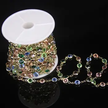 6mm Multi-krāsu Stikla Slīpētas, Plakani Apaļas Pērles Monētas Stikla Rožukroni Ķēdes,Zelta Pārklājumu Vadu Ietin Vara Sieviete Džemperis Ķēdes