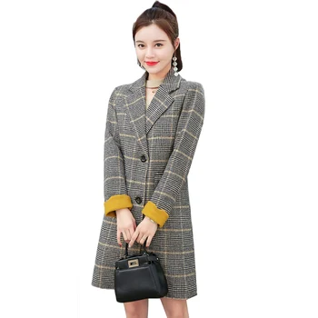 Sieviešu vilnas mētelis 2019 Rudens Ziemas Modes Seģene Mētelis korejas Slim Liela Izmēra Birojs Sieviešu Uzvalks Jaka Garās Virsdrēbes AA550