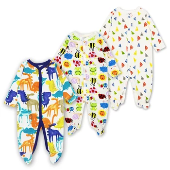 Jaundzimušā apģērbu zīdaiņiem kukaiņu jumpsuit zēni 3 6 9 12 mēnešiem guļamvieta pidžamas, kokvilnas zīdaiņu meiteņu drēbes 3 gabali