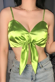 Sexy sievietes satīna bikini camis sexy crop topi zaļā kamzolis tvertnes topi atlasa kamzolis