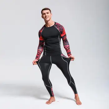 Vīriešu Sporta Tērps Kompresijas kostīmu Fitnesa Apmācību Tērps, seksīga Apakšveļa MMA rashgard Vīri, Ātri žāvēšanas krekls tracksuit