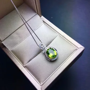 Dabas zaļā krāsā peridots pērle, Kulons dabas olivine Elegants Laimīgs, seifs Kārtu, kulons, kaklarota, S925 sudraba sievietes puses rotaslietas