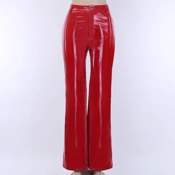 YICIYA Melnā Augstu Vidukli, Mākslīgās Ādas Plaša Kāju Bikses Sieviešu Modes Elegants Zaudēt Rāvējslēdzēju, Pogu, Slim Dāmas Streetwear Bikses