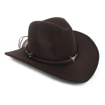 Metāla govs galvu rietumu kovboju cepuru rudens un ziemas vilnas džeza cepuri filca cepuru vīriešu un sieviešu cepure
