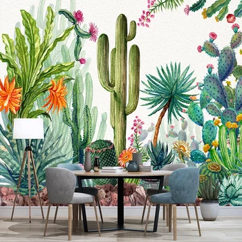 Pasūtījuma 3D Foto Tapetes Roku Apgleznoti Banānu Lapu Kaktuss pašlīmējošās Uzlīmes Sienas Dzīvojamā Istabā Dīvāns Fonā Sienas Gleznojums