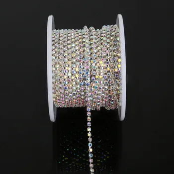 10yards Sudraba bāzes crystal AB Krāsā SS6 (1.9-2.0 mm) intensīvās Strass stila diy skaistumkopšanas piederumi piešūt rhinestones ķēdes