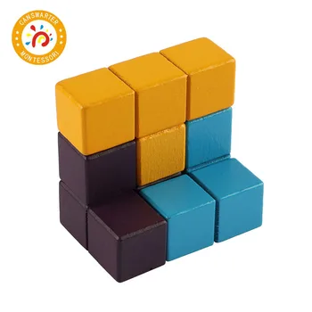 Montessori Bērnu Rotaļu Jaunums Rotaļlietas Tetris Magic Cube Multi-krāsu 3D Koka Soma Kubi Izglītības Prāta Spēles Bērniem