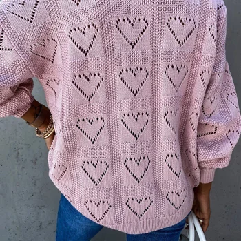 Džemperi, Sievietēm, Rudens Ziemas Mīlestību Sirdī Dobi Tamborēšanas Svīteris Vaļīgi Trikotāža modes plānie džemperi Dāmas ziemas džemperi 2020