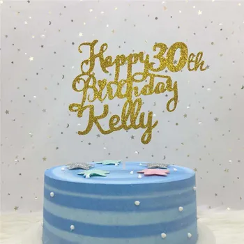 VIENA LĪDZ ČETRAS Custom Papildu Mirdzēt Happy Birthday Cake Topper Dzimšanas dienas svinības Apdare, Pasūtījuma Nosaukumu Un Vecuma
