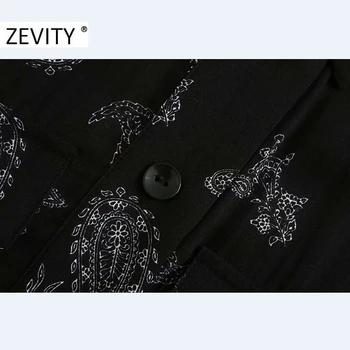 ZEVITY sieviešu vintage indijas rieksti drukāt tauriņu vērtnes garš krekls, kleita femme garām piedurknēm vestido šiks casual slim kleitas DS4469