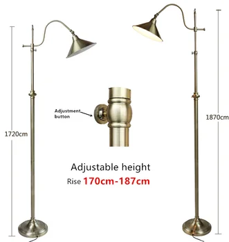 Ziemeļvalstu retro lampas Radošo vara grīda, Regulējams lampu augstums 172-187 cm Apdares radošo grīdas lampa