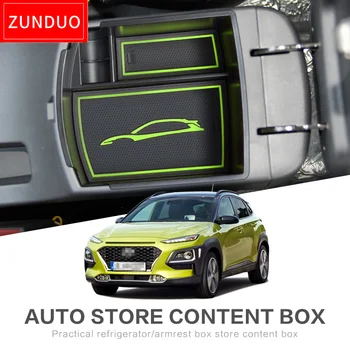 ZUNDUO par Hyundai Kona 2017 2018 2019 Kauai Auto, Centrālais roku Balsts, uzglabāšanas kaste Ģeometrija dimanta Modes tekstūra, Sarkans, zaļš