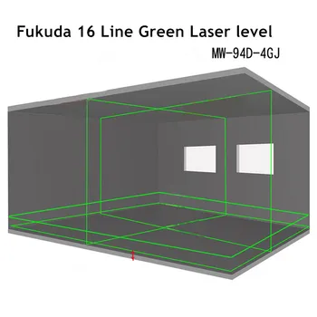 2 Gab. Baterijas Fukuda Profesionālās 16 Līnijas 4D lāzera līmeni Zaļo Gaismu 360 Vertikālā Un Horizontālā Self-leveling Pāri ārpus telpām