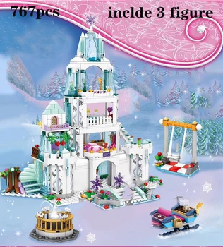 Disney Draugiem Ledus Princese Pils Celtniecības Bloku Ziemassvētku Ziemā Sniega Karikatūra Māja, Ķieģeļu Rotaļlietas Meitenēm Rotaļlietas Bērniem