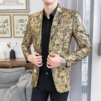 Smokings oficiālu apģērbu slim uzvalks jaka vīriešu luksusa paisley ziedu raksts, iedomātā uzvalks jaka naktsklubs, deju mens casual žakete