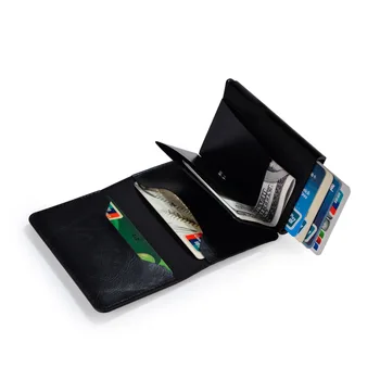 RFID Pretbloķēšanas Alumīnija kredītkaršu Turētājs Slim Ādas Metāla Vīriešu maku Automātisko Pop UP ID Bankas Kartes Gadījumā Dāvanas