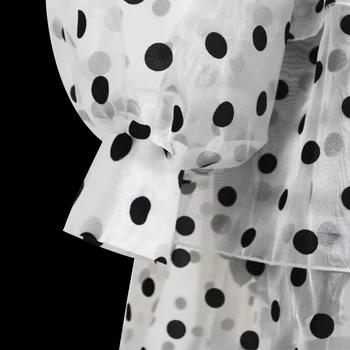 Ir 2021. Jaunas Ielidošanas Redzēt Cauri Sievietēm Mežģīņu Kleita Polka Punktiņi Organza Sexy Īss Laternu Piedurknēm, Kleitas Caurspīdīgu Apģērbu