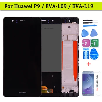 Par Huawei P9 LCD Displejs, Touch Screen Digitizer Montāža Ar Kadru Nomaiņa EVA-L09 EVA-L19 EVA-L 29 Par 5.2