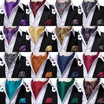 Hi-Tie Vīriešu Vintage Paisley Kāzu Oficiālu Cravat Ascot Scrunch Sevis Britu stila Kungu Poliestera Zīda Gadījuma Šalli Sasiet