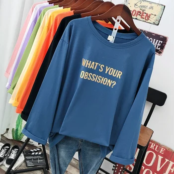 DONAMOL Plus Lieluma modes Gadījuma Sieviešu T-Krekls brīvs Džemperis ar garām piedurknēm kokvilna drukāt Vēstuli Unisex Mīļotājiem tee&Topi