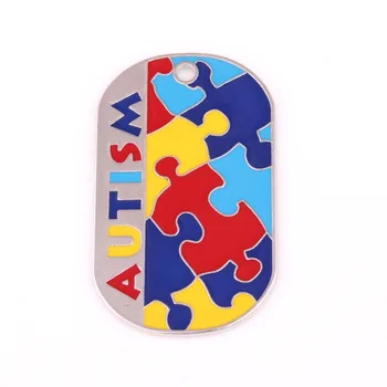 Autisma Izpratnes Identifikācijas kulons militāro dog tag stila Puzzle Gabals modelis ar roku piemēro emaljas krāsas