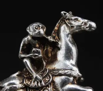 Izsmalcinātu Interesanti Ķīniešu Veco Handwork Miao Sudraba Mērkaķis par Zirgu Auspicious Statuja.
