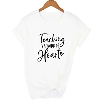 Mācības Ir Darbs, Sirds Drukāt Modes Sieviešu Skolotāju T-krekls Skolu, T Krekli Grafikas Tees Vintage Estētisko Topi Apģērbi