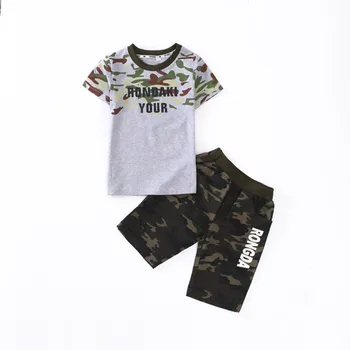 4-16 Gadus Veci Zēni Maskēties Vasaras Apģērbu Modes Gadījuma Īsām Piedurknēm Bērnu Apģērbu Komplekts T-krekls + Šorti Sporta apģērbu Komplekts