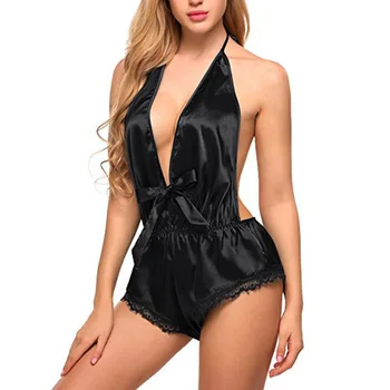 Sexy Sievietes naktī valkāt Dziļu V-veida kakla Piedurknēm Sleepwear spandex Mežģīnes Babydoll G-string Bodysuits Viens Gabals Naktskrekls Naktī Valkā