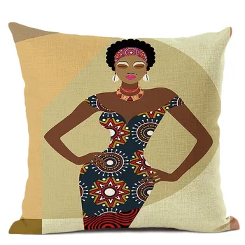 Portrets Āfrikas Dāma Dīvāns Dekoratīvs Kokvilnas Veļa, Spilvens Gadījumā Āfrikā Simboli Mūsdienu Apdare Mākslas Spilvens Segums 45X45CM