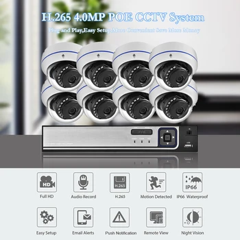 Gadinan 8CH 4MP CCTV Drošības VRR Komplekts Sistēma 4MP 3MP POE Audio Ieraksts Dome Āra POE IP Kameras P2P Video Novērošanas Komplekts