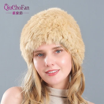 Augstas Kvalitātes Modes Ziemas Cepures Sievietēm Trušu Kažokādas Beanie Adīšanas Vilnas Dabīgās Kažokādas Gadījuma Cute Meitenes Klp Bez Iepirkšanās
