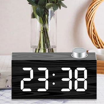 Atlikt Guļamistaba Galda Pulkstenis Koksnes Graudu Mājas Dekori Galda Pulkstenis LED Digitālo Elektronisko Laika Pulkstenis ar Termometru Reklāmas Radošo