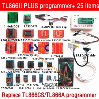 Oriģināls Xgecu TL866II PLUS universālā programmētājs NAND TSOP48 adapteris SOP8 flash klipu minipro TL866cs/A eeprom Programmētājs
