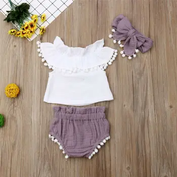 0-24M Jaundzimušo Kokvilnas Veļu, 2gab Baby Meiteņu Drēbes Pušķis Topi+Mīkstas Bikses Apģērbs Sunsuit Vasaras Zīdaiņu Apģērbs