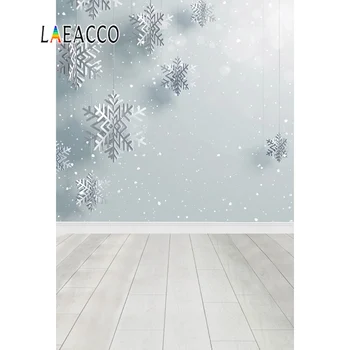 Laeacco Ziemas Sniega Sniegpārslas Pelēkā Polka Punktiņi Koka Grīdu Bērnu Portreta Foto Fons, Fotogrāfijā Fona Photocall