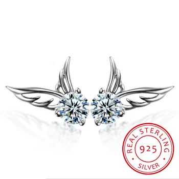 Vairumtirdzniecības Modes rotaslietas spārniem eņģelis AAA zircon urbt Nekustamā 925 sterling sudraba auskariem YS52