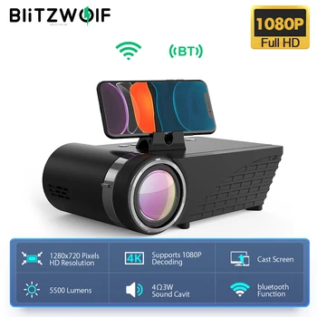 BlitzWolf BW-VP8 WIFI Projektoru 5500Lumens LCD LED Lietie Ekrāna Buetooth Austiņu Skaņas Mobilā Tālruņa Pats Ekrāns Full HD 1080P