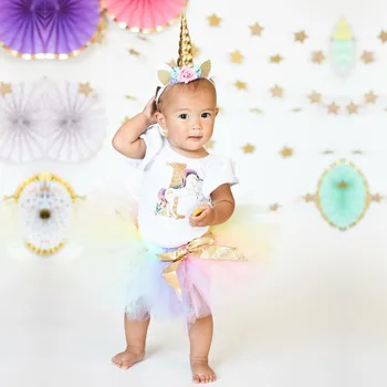Jaundzimušiem Bērniem, Baby Meitenes Kleita Unicorn Romper Bodysuit Loku Mini Tutu Svārki Kleita 3Pcs Unicorn Cepures Apģērbs Nosaka Drēbes 0-24M