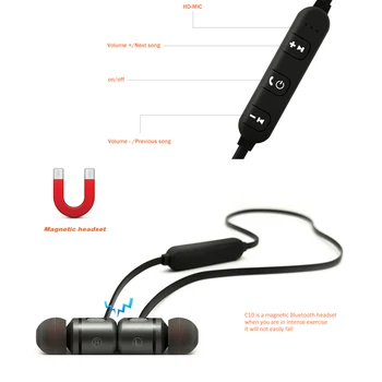 CBAOOO Bluetooth Austiņas bezvadu austiņas, mūziku, sporta basu, stereo bluetooth auss Magnētisko austiņas ar mic pa tālruni