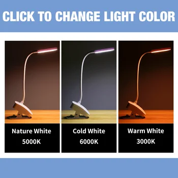 DuuToo 3 Krāsu Galda Lampas Led Galda Lampa Pieskārienu Regulējamas Klipu Studiju Gaismas LED Portatīvie Lasījumā Ampoule Uzlādējams 18650 Akumulatoru