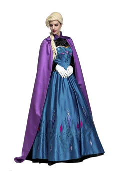 Deluxe Elsa Princeses Kostīms, Mantija, Apmetnis Dress Pieaugušo Sievietes Ilgi Cape Grezna Satīna Izšuvumi Cosplay Tērpā Lady Halloween