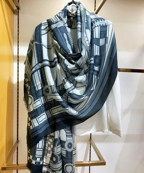 300s Kašmira Šalli Ķēdes Drukāšanas Retro klasisks Dizains Ziemas Šalle Pashmina Hijabs 200*100 cm