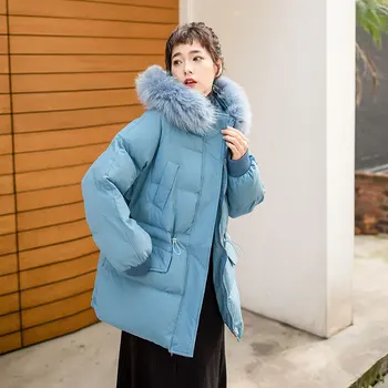Ziemas kokvilnas jaka sieviešu jaunā parka kokvilnas ilgi sadaļā lielas kažokādas apkakles kokvilnas sieviešu korejas ziemas jaka